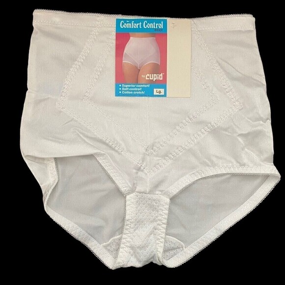 Cupid Other - Vintage Girdle Brief Panties Large White Full Coverage Cupid Cotton Crotch